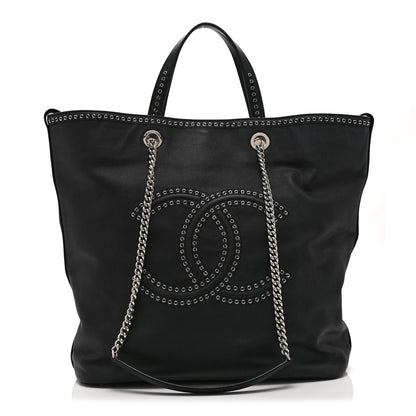 Chanel Grained Calfskin Large Coco Eyelets Shopping Tote Black 1 of 10