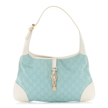 Gucci Monogram Lobster Clasp Jackie O Hobo Blue White 2 of 16