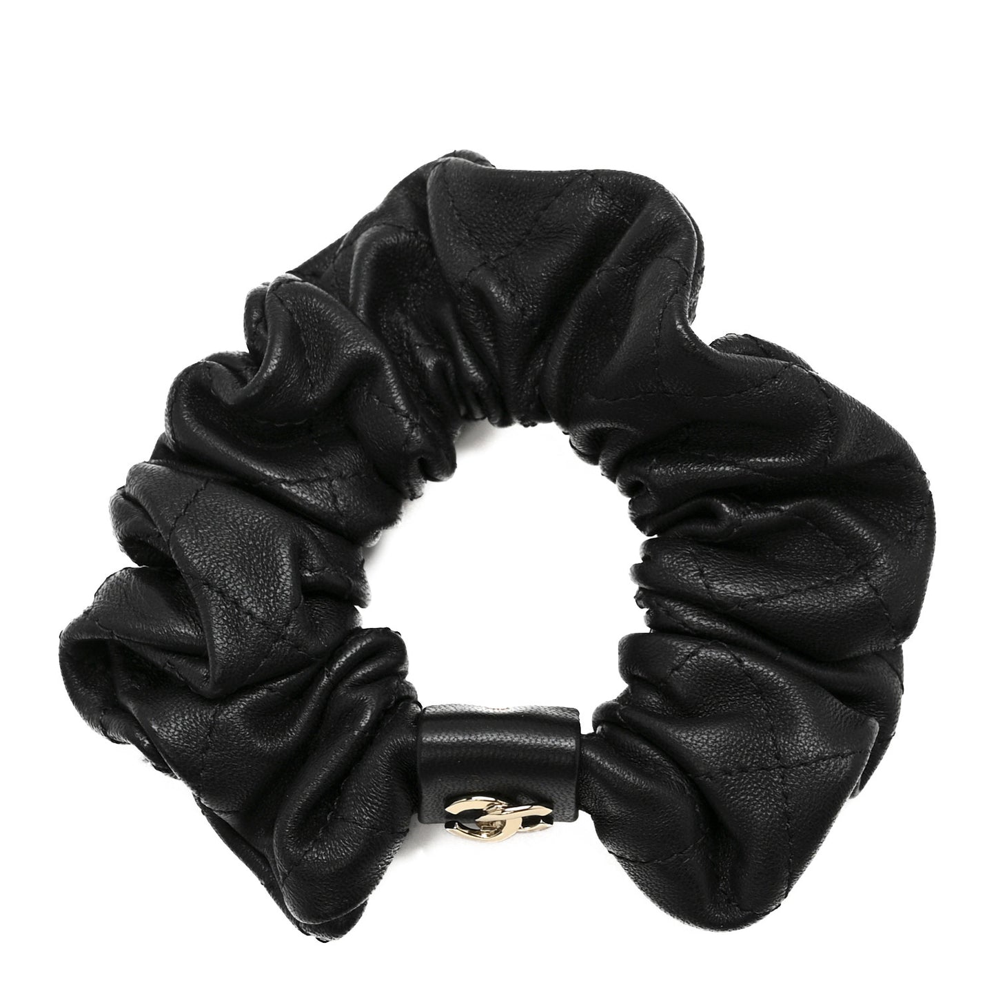 Lambskin Quilted CC Hair Scrunchie Black