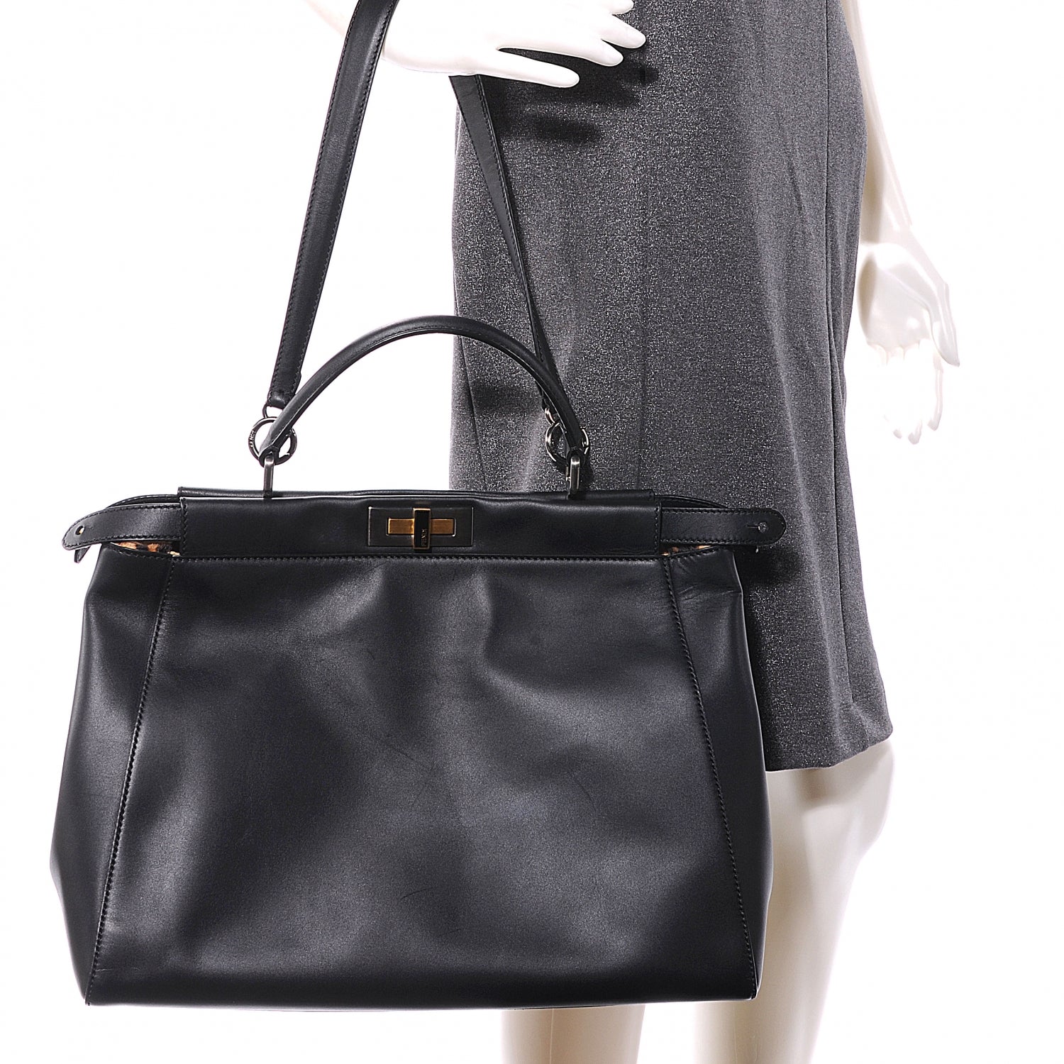 Fendi Calfskin Calf Hair Leopard Print Large Peekaboo Iconic Satchel Black 2 of 13