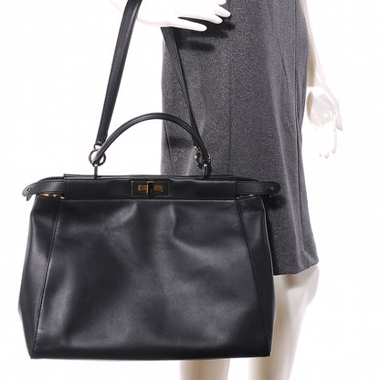 Fendi Calfskin Calf Hair Leopard Print Large Peekaboo Iconic Satchel Black 2 of 13
