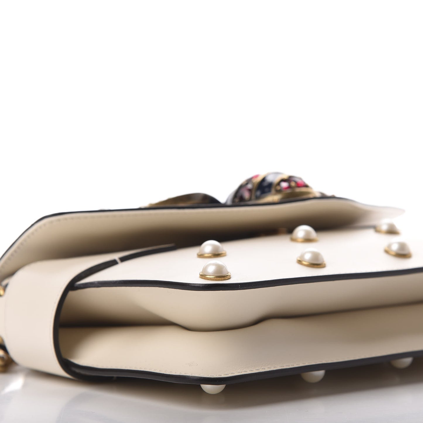Nappa Pearl Studded Mini Queen Margaret Broadway Shoulder Bag Mystic White