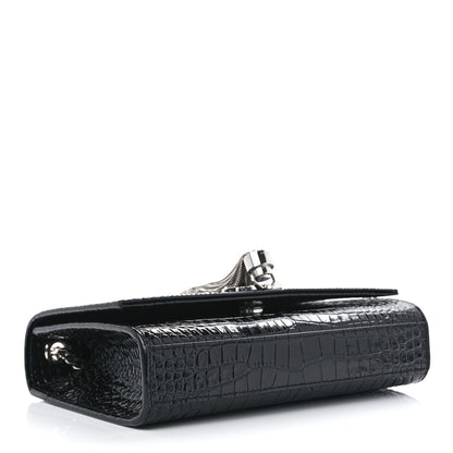 Saint Laurent Calfskin Crocodile Embossed Small Classic Monogram Kate Tassel Satchel Black 4 of 10