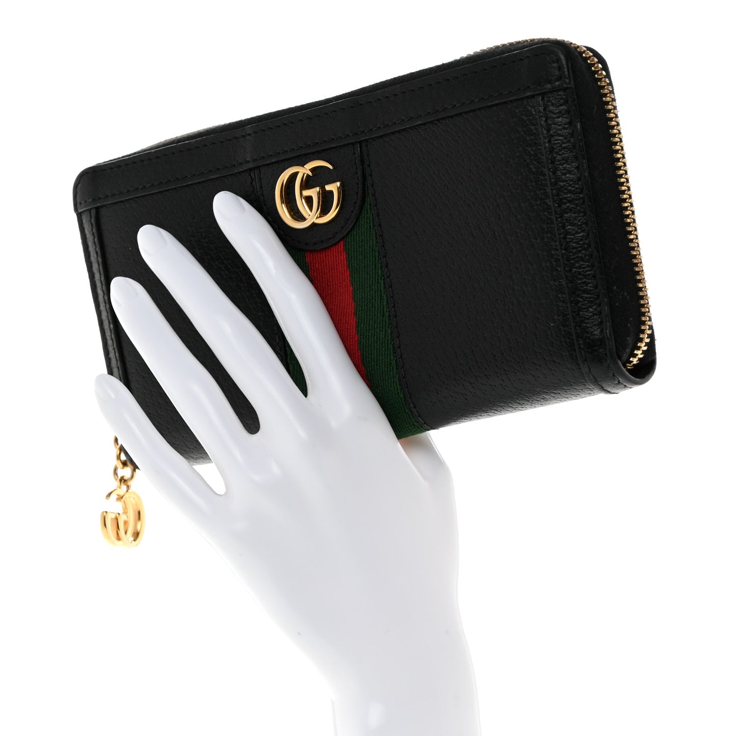Calfskin Web Ophidia Zip Around Wallet Black