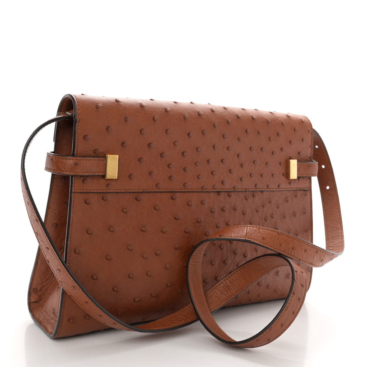 Ostrich Small Manhattan Shoulder Bag Cognac