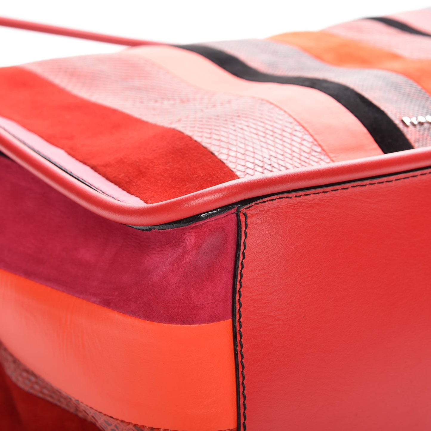 Lambskin Lizard Snakeskin Suede Stripe Medium Tote Cuban Red