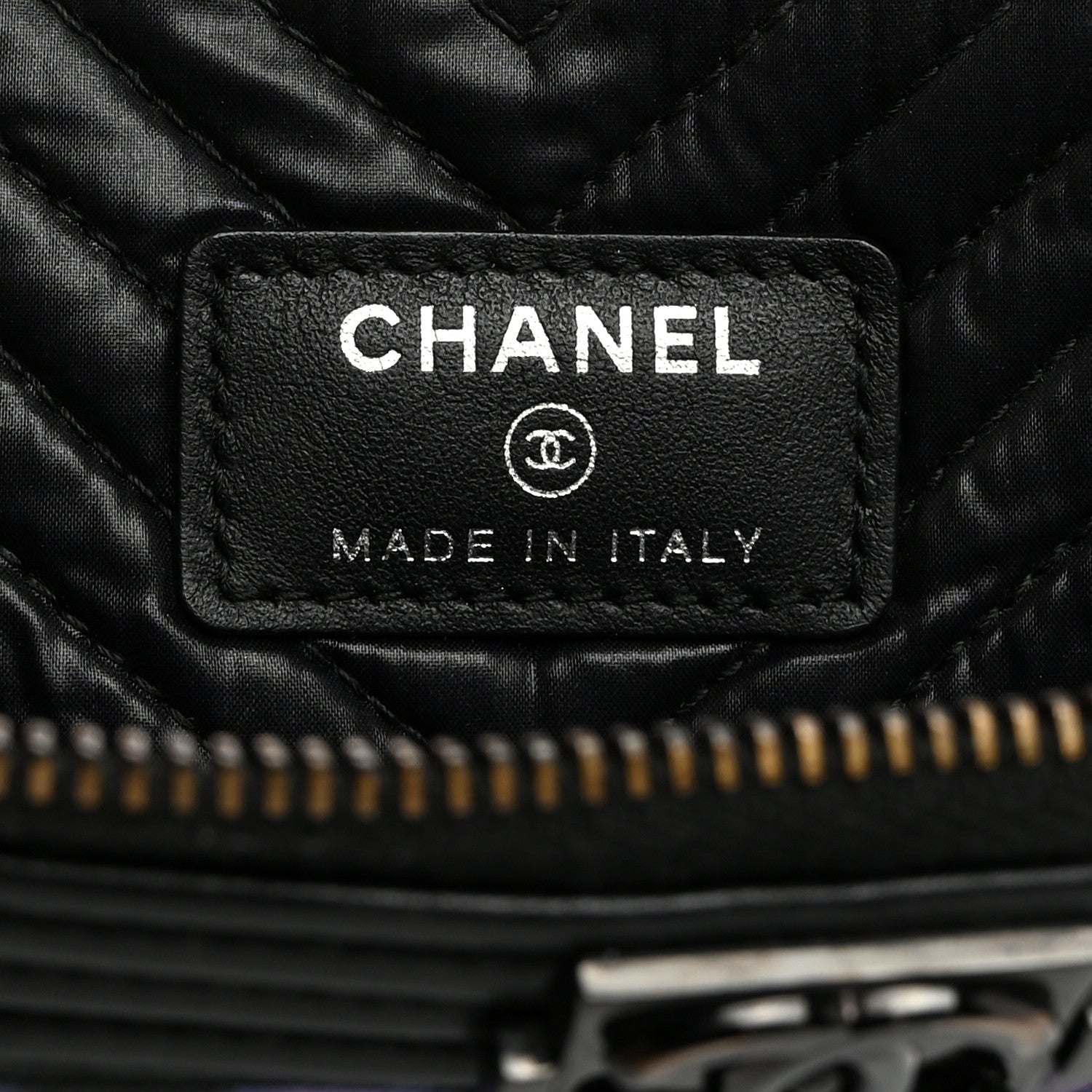 Chanel Calfskin Painted Chevron Embossed Large Boy Zip Pouch Black 6 of 7