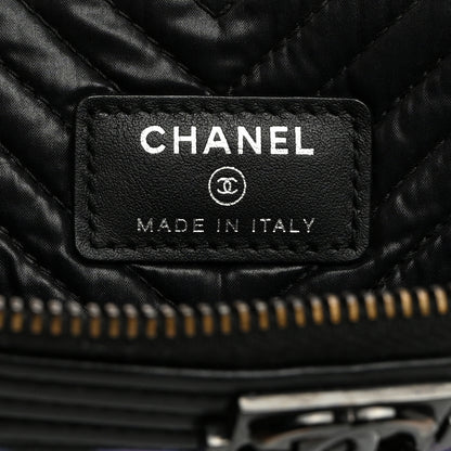 Chanel Calfskin Painted Chevron Embossed Large Boy Zip Pouch Black 6 of 7