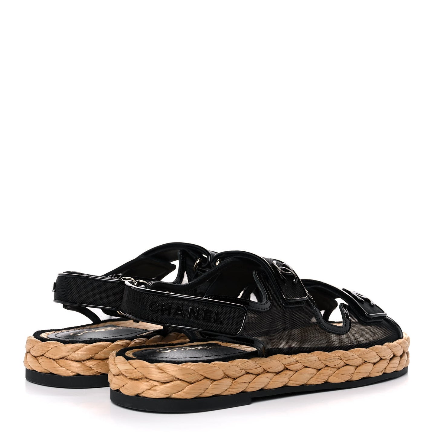 Mesh Patent Calfskin Velcro Dad Sandals 39 Black