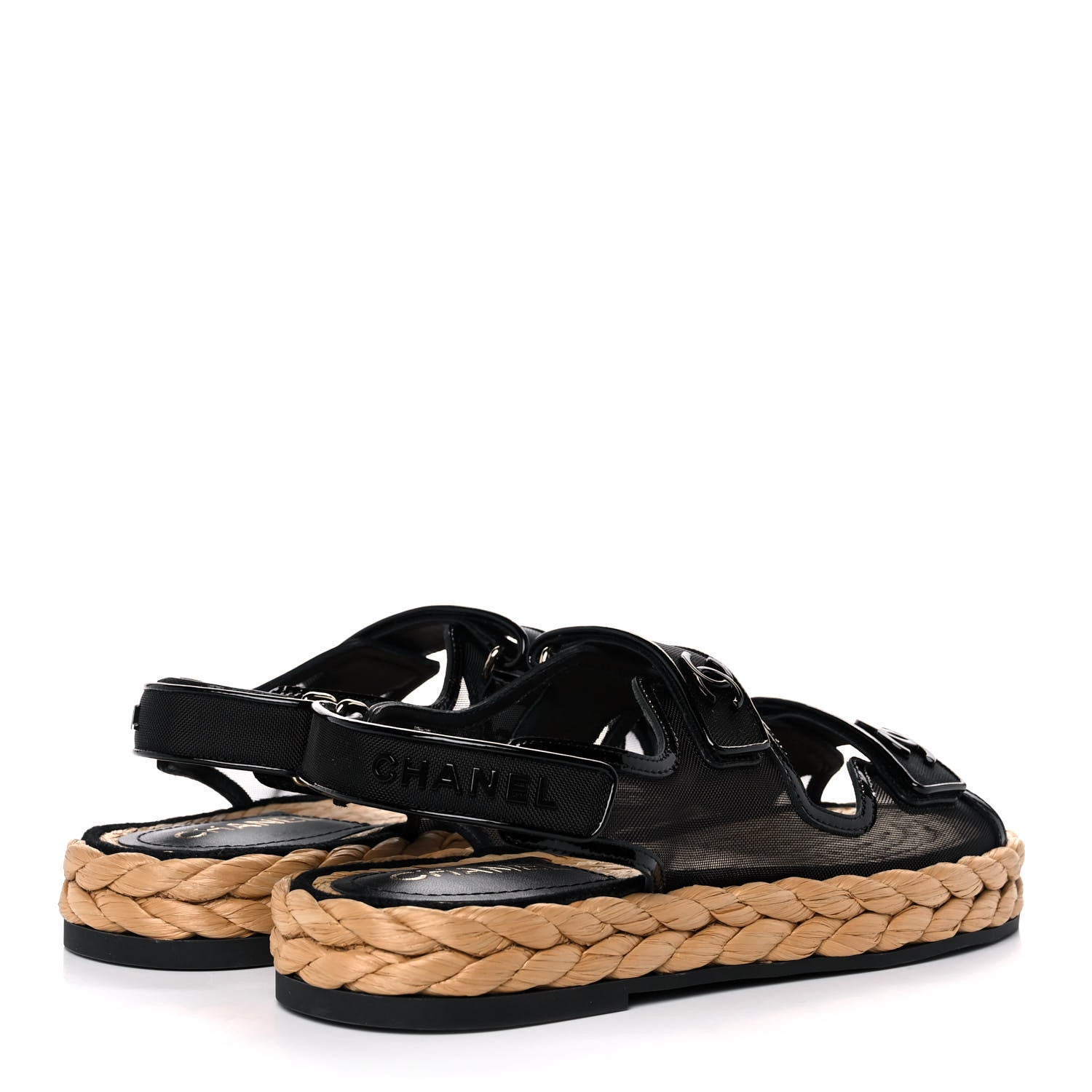 Chanel Mesh Patent Calfskin Velcro Dad Sandals 39 Black 4 of 9