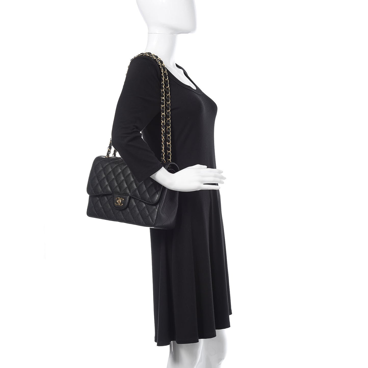 Caviar Quilted Jumbo Double Flap Black