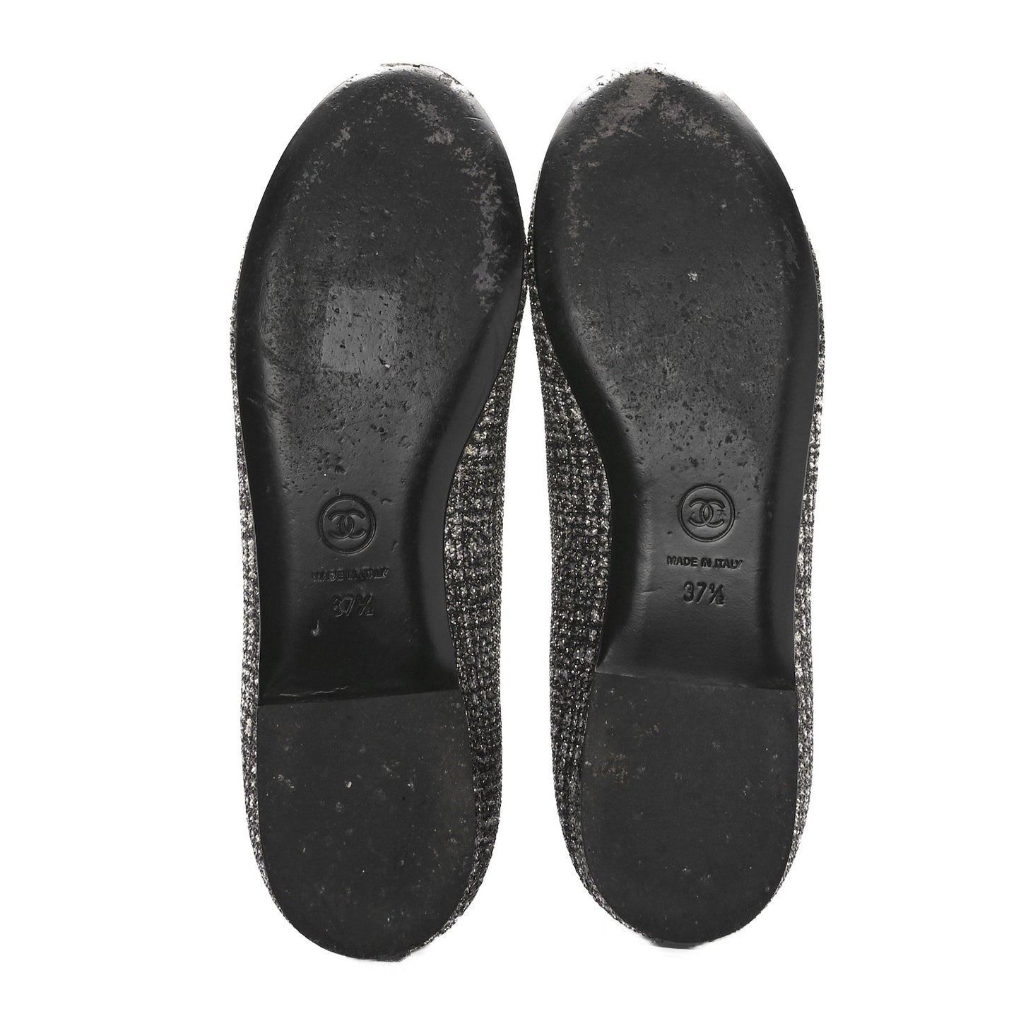 Fantasy Fabric Grosgrain CC Mocassin Loafers 37.5 Silver Black