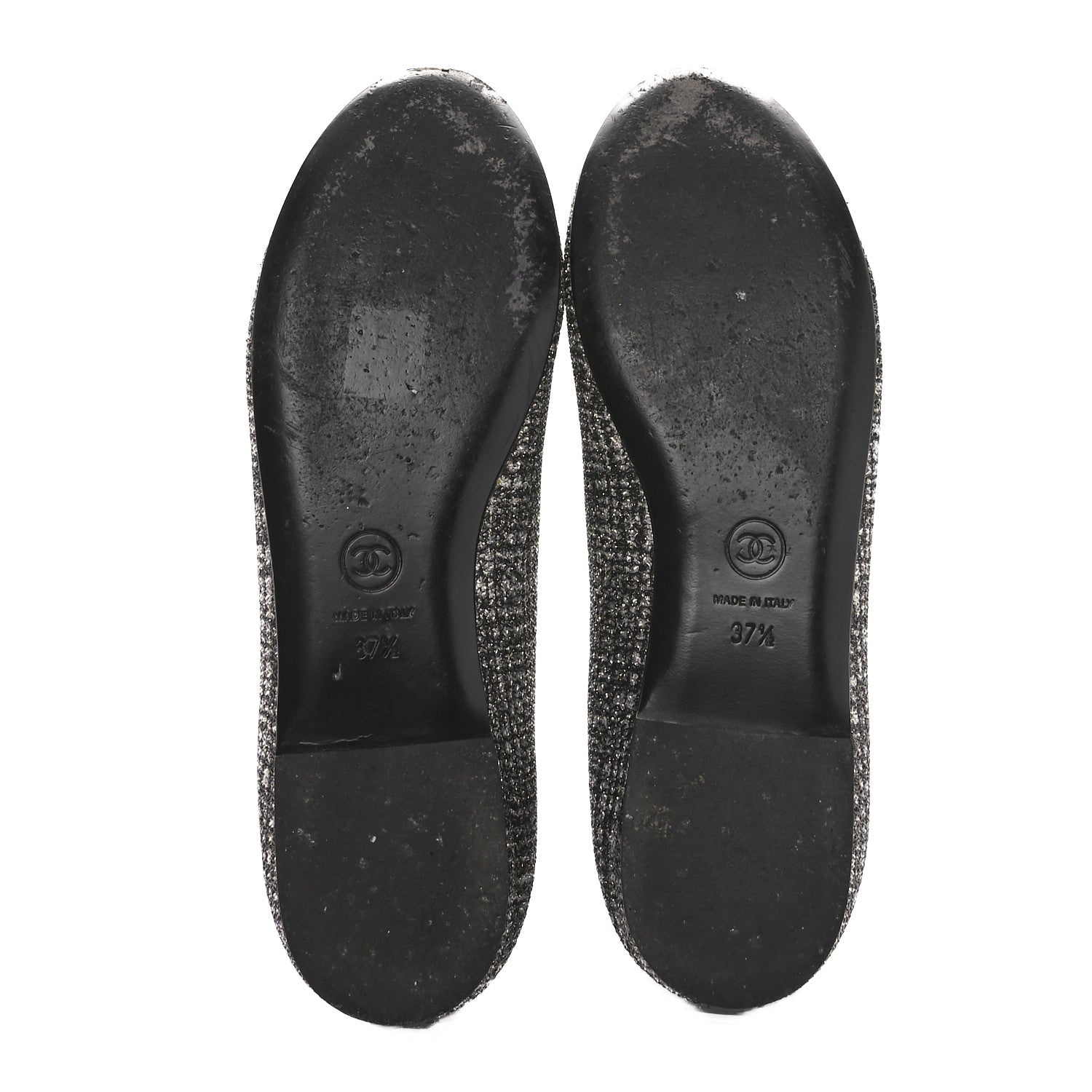 Chanel Fantasy Fabric Grosgrain CC Mocassin Loafers 37.5 Silver Black 6 of 9