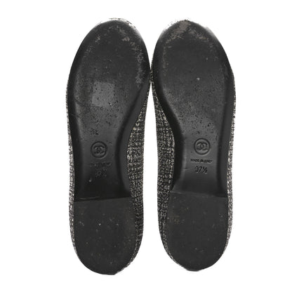 Chanel Fantasy Fabric Grosgrain CC Mocassin Loafers 37.5 Silver Black 6 of 9