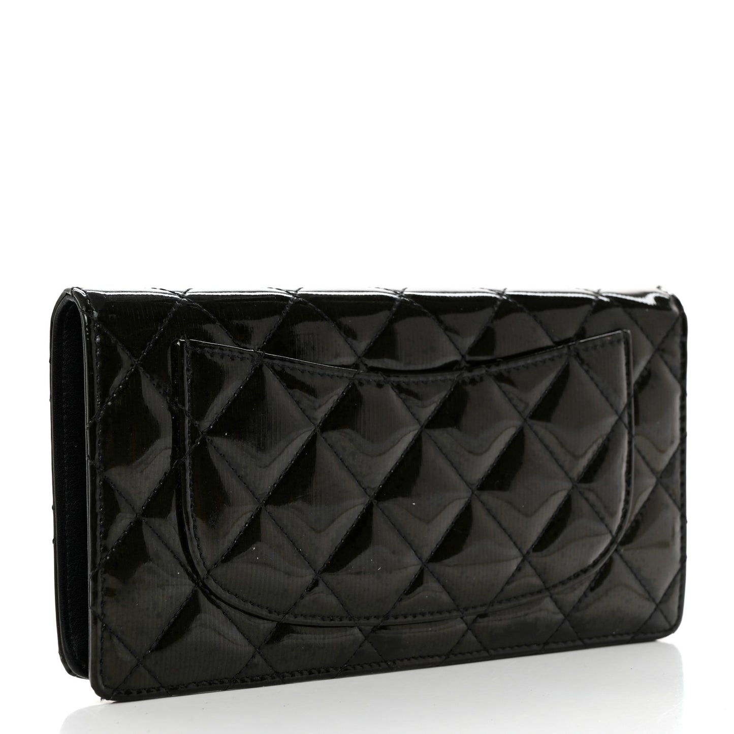Striated Patent Calfskin Quilted Yen Wallet Black