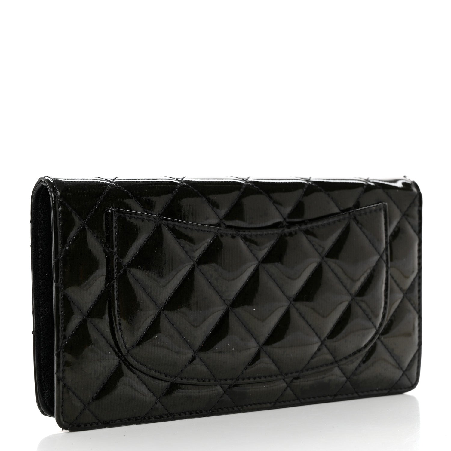 Chanel Striated Patent Calfskin Quilted Yen Wallet Black 3 of 8