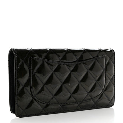 Chanel Striated Patent Calfskin Quilted Yen Wallet Black 3 of 8