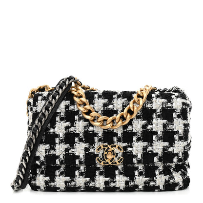 Chanel Tweed Quilted Large Chanel 19 Flap Black Ecru White 1 of 10