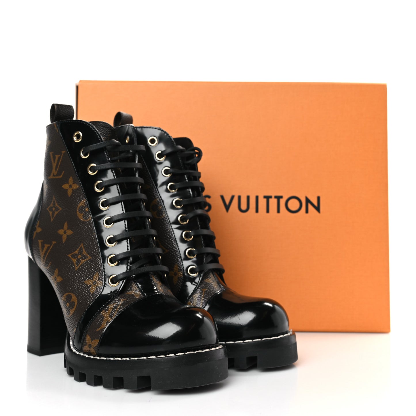 Patent Calfskin Monogram Star Trail Ankle Boots 38 Black