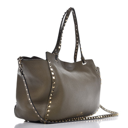 Valentino Garavani Alce Printed Calfskin Medium Rockstud Tote Army Green 4 of 7