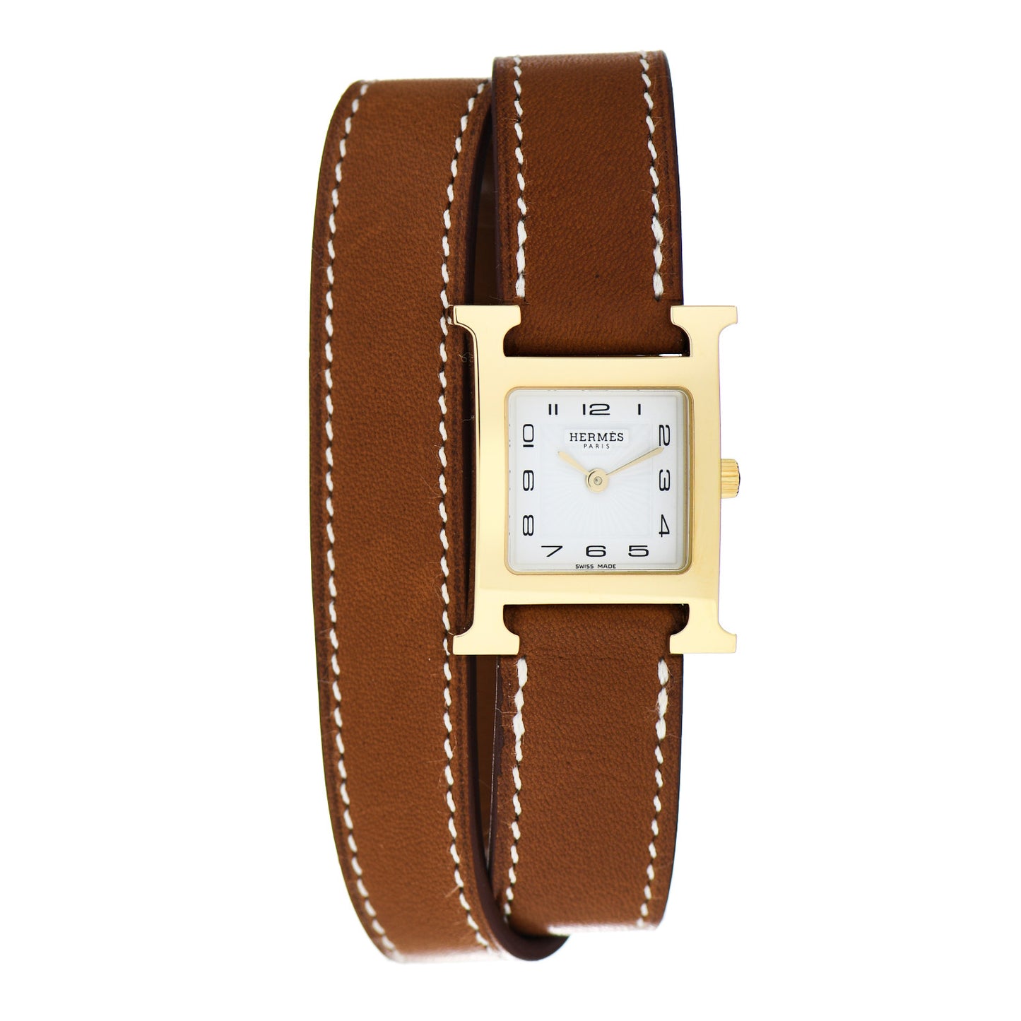 Stainless Steel Barenia 21mm Heure H Hour Double Tour Quartz Watch Fauve