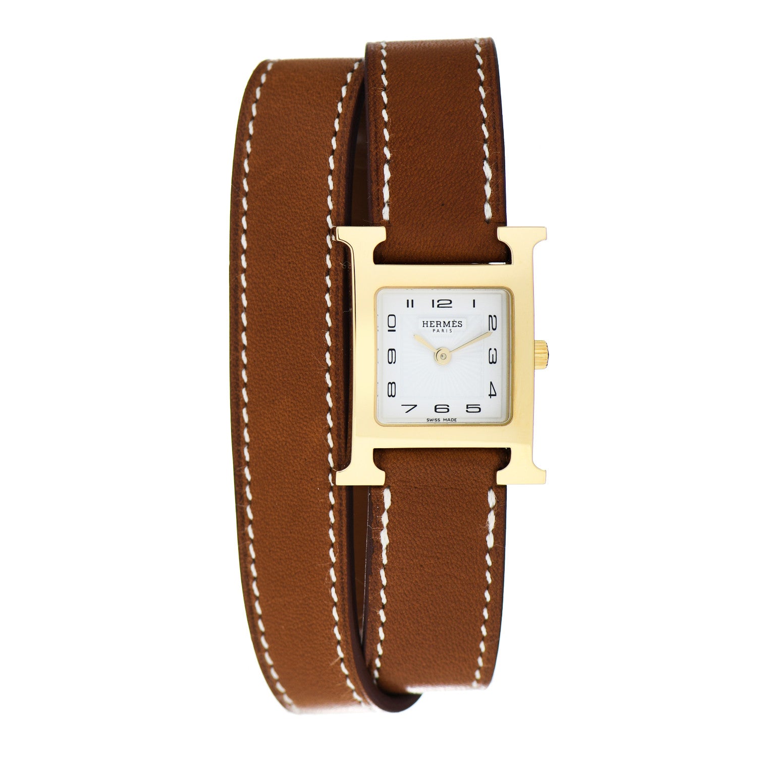 Hermes Stainless Steel Barenia 21mm Heure H Hour Double Tour Quartz Watch Fauve 1 of 5