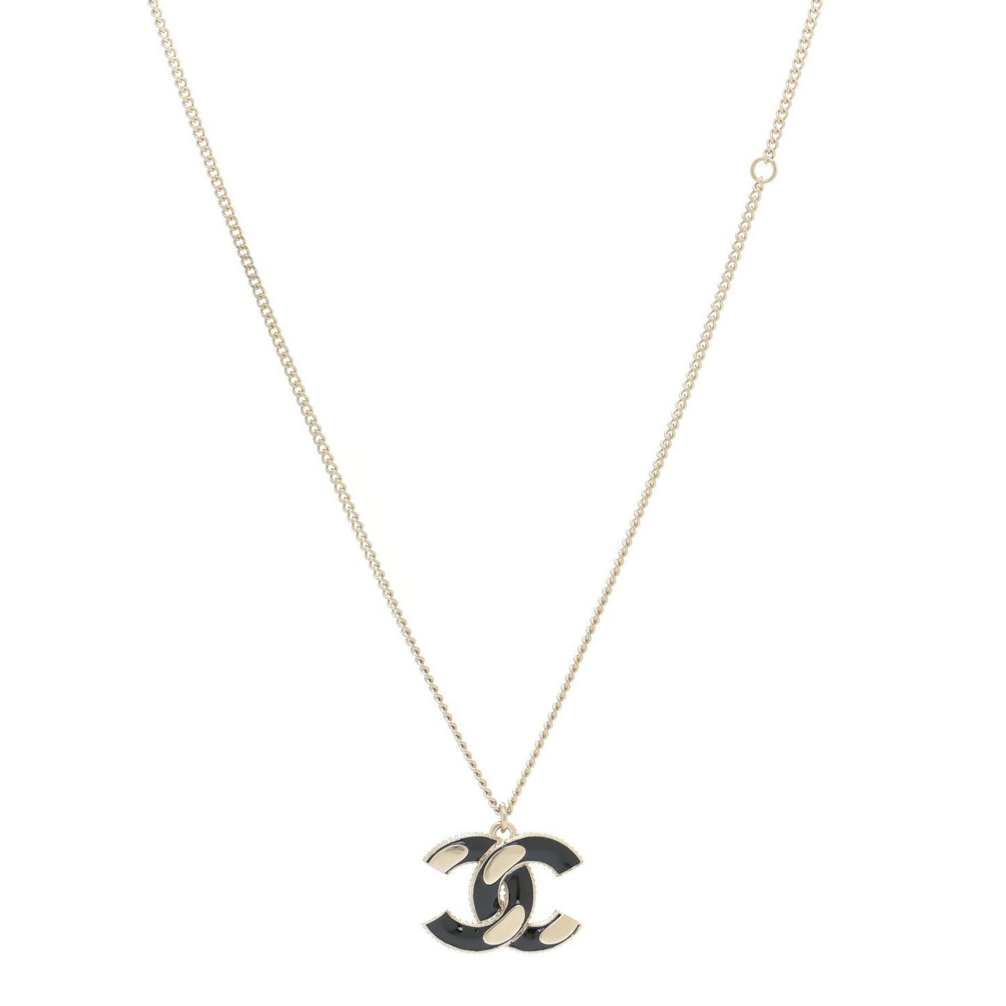 Enamel CC Pendant Necklace Black Light Gold