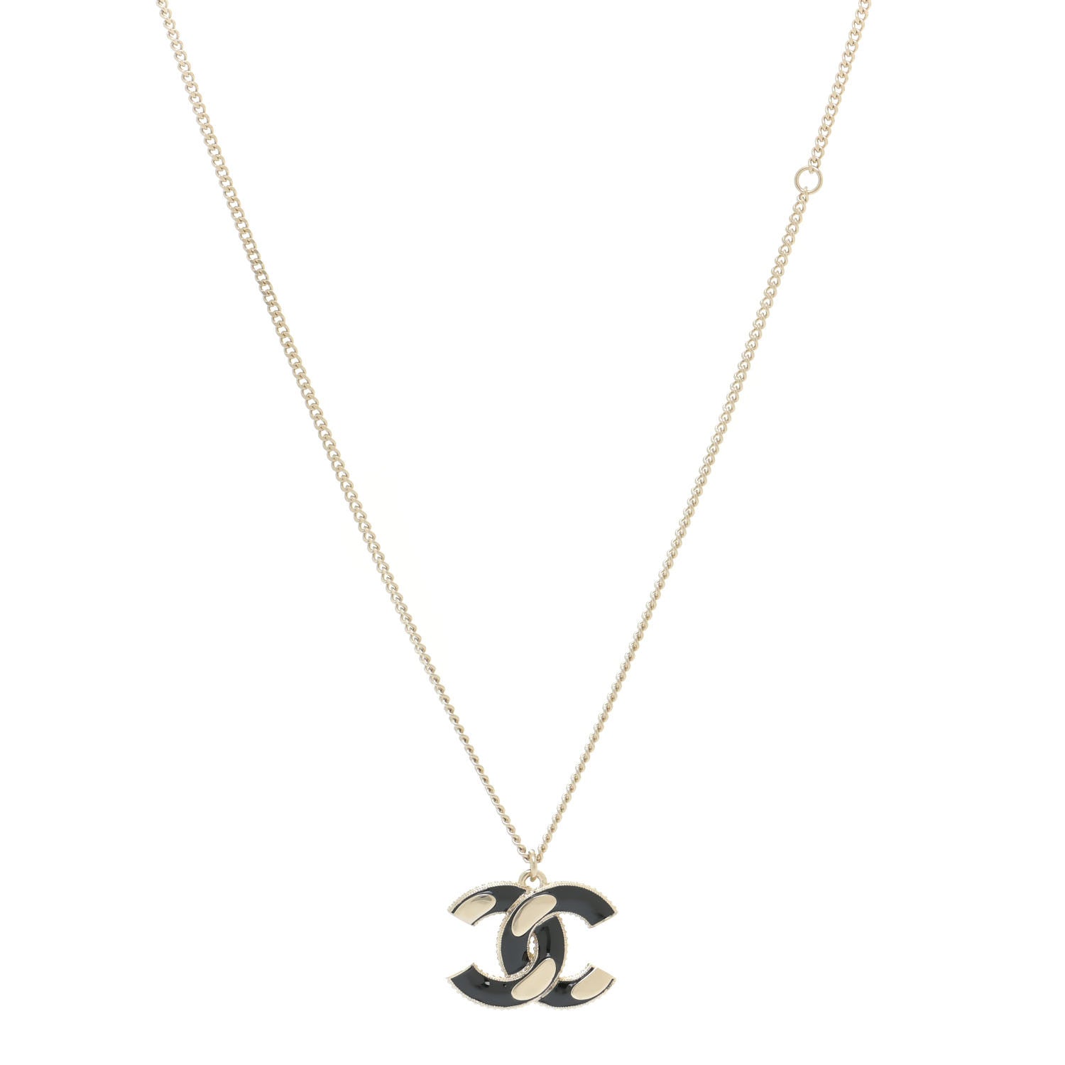 Chanel Enamel CC Pendant Necklace Black Light Gold 1 of 6