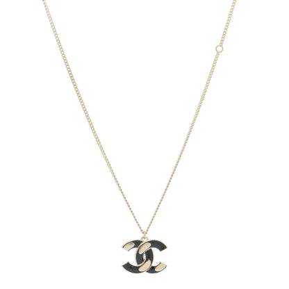 Chanel Enamel CC Pendant Necklace Black Light Gold 1 of 6