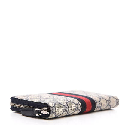Gucci GG Supreme Monogram Web Zip Around Wallet Beige Blue 3 of 7