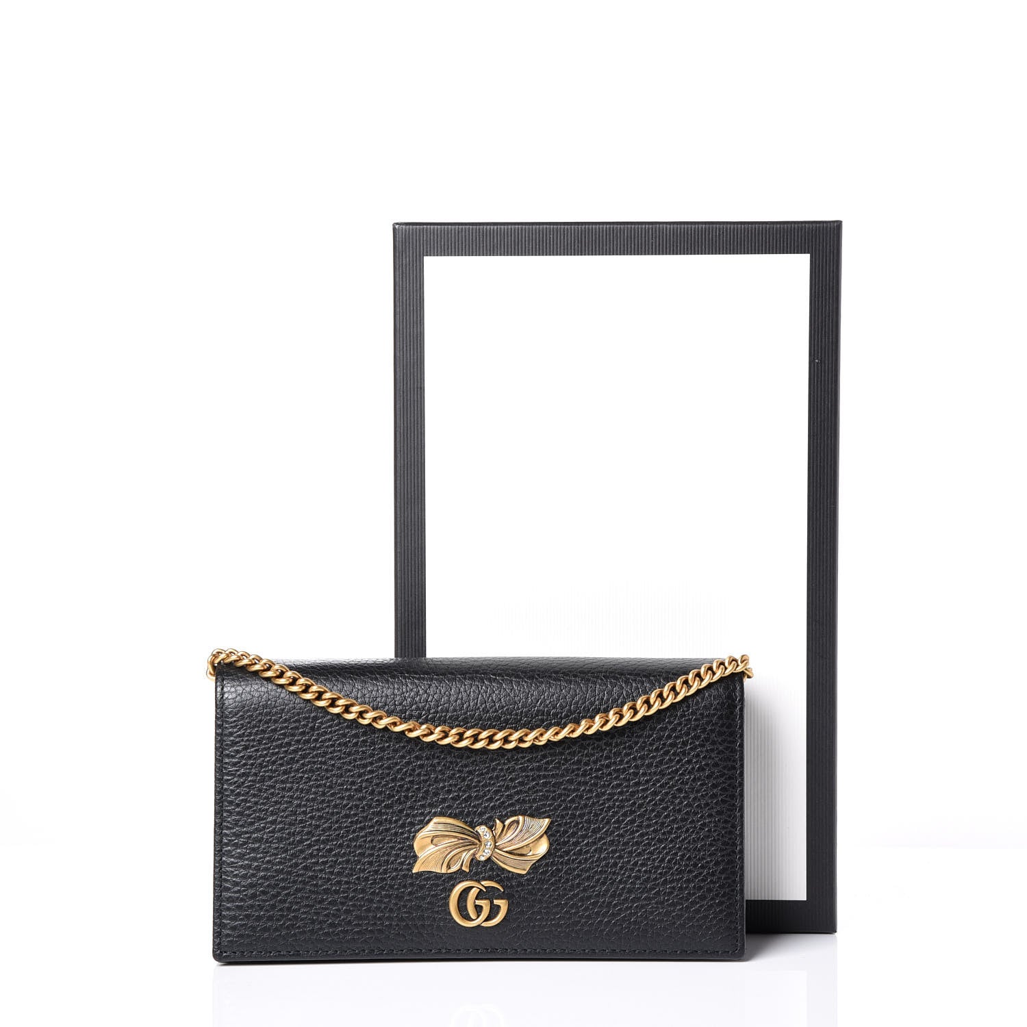 Gucci Calfskin GG Marmont Bow Chain Wallet Black 10 of 10