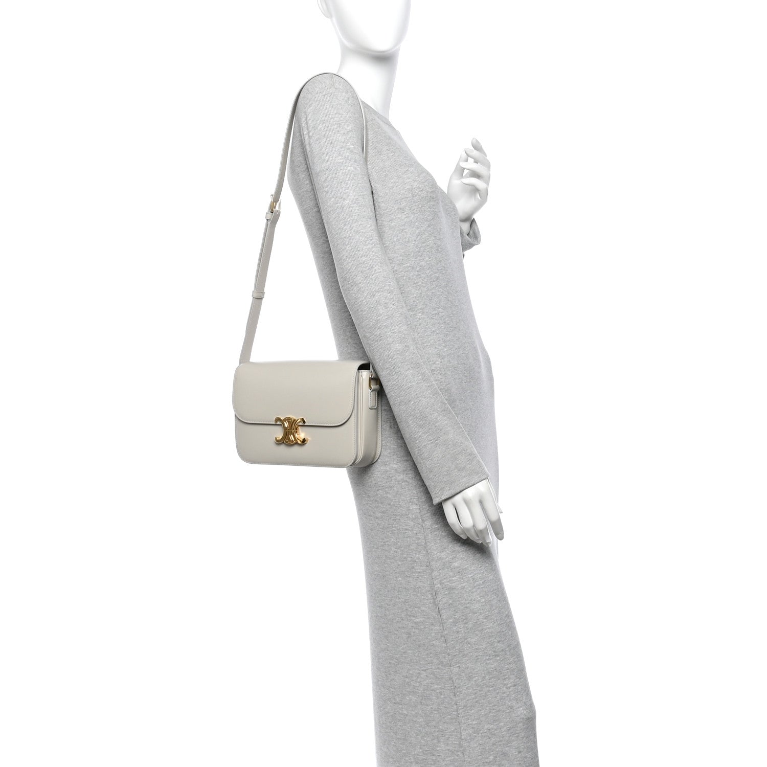 Celine Shiny Calfskin Medium Triomphe Chalk 2 of 10