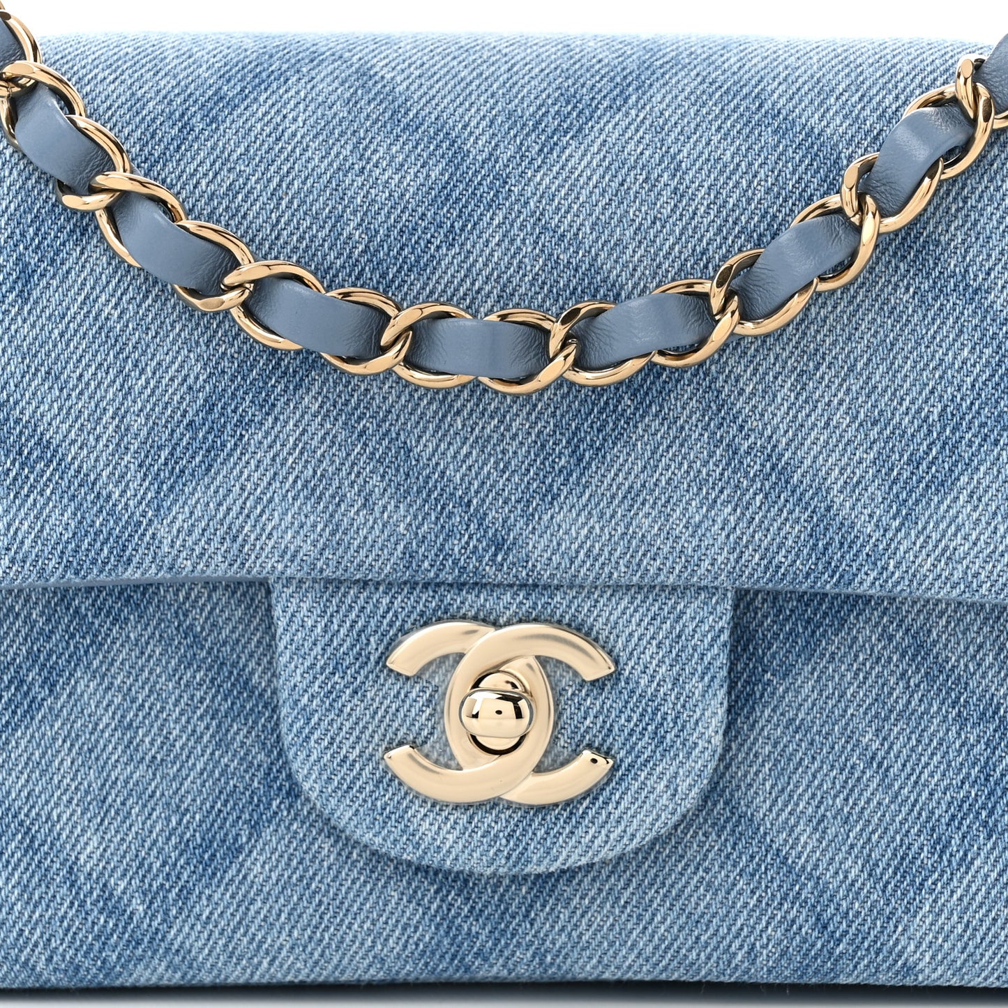 Printed Denim Quilted Mini Rectangular Flap Light Blue