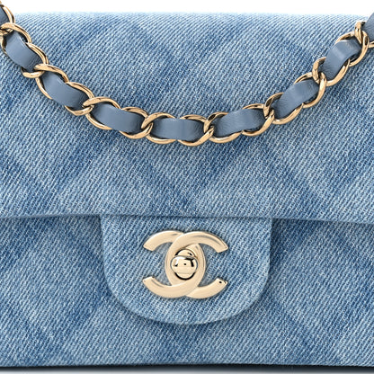 Chanel Printed Denim Quilted Mini Rectangular Flap Light Blue 8 of 11