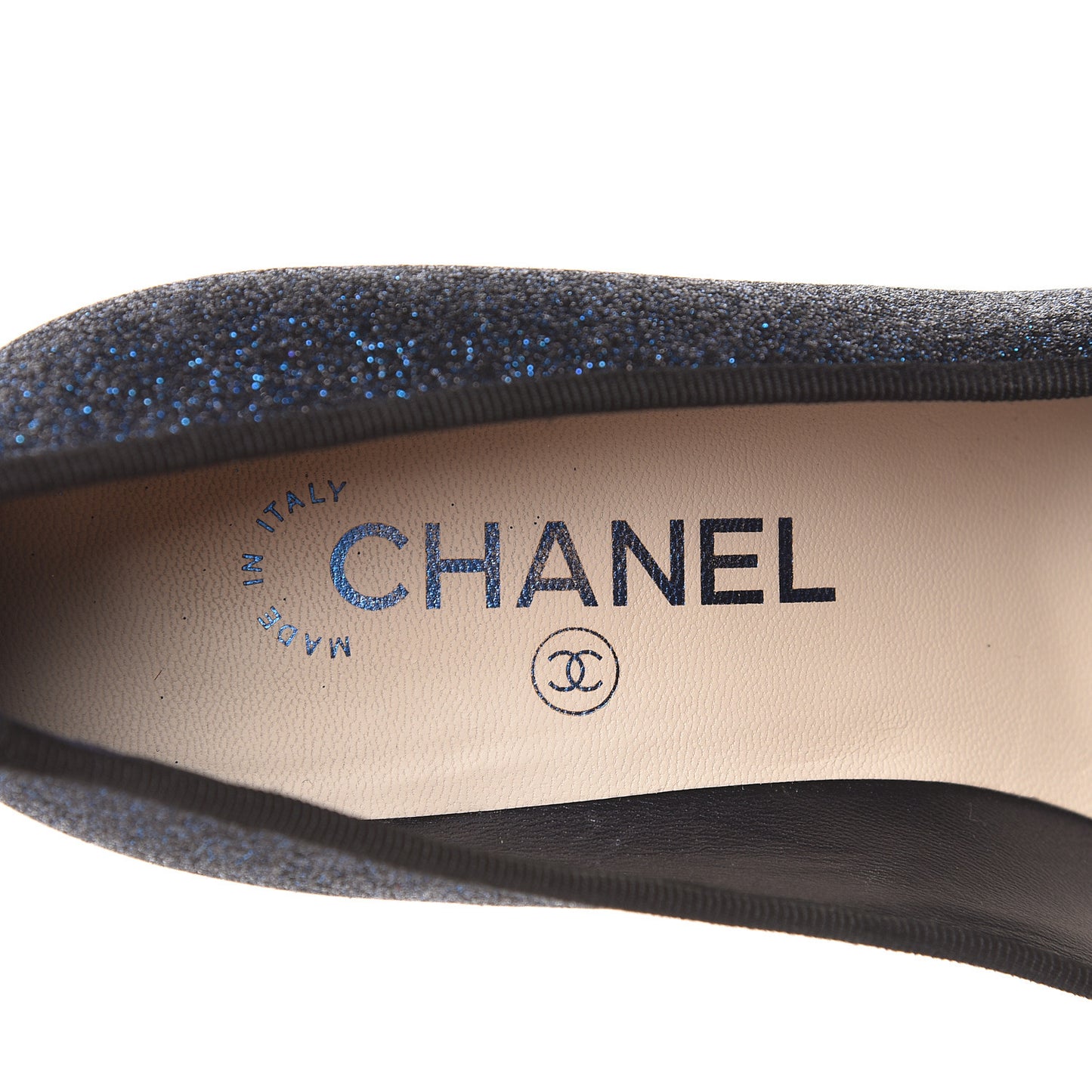 Glitter Grosgrain Cap Toe Logo Pumps 36.5 Blue