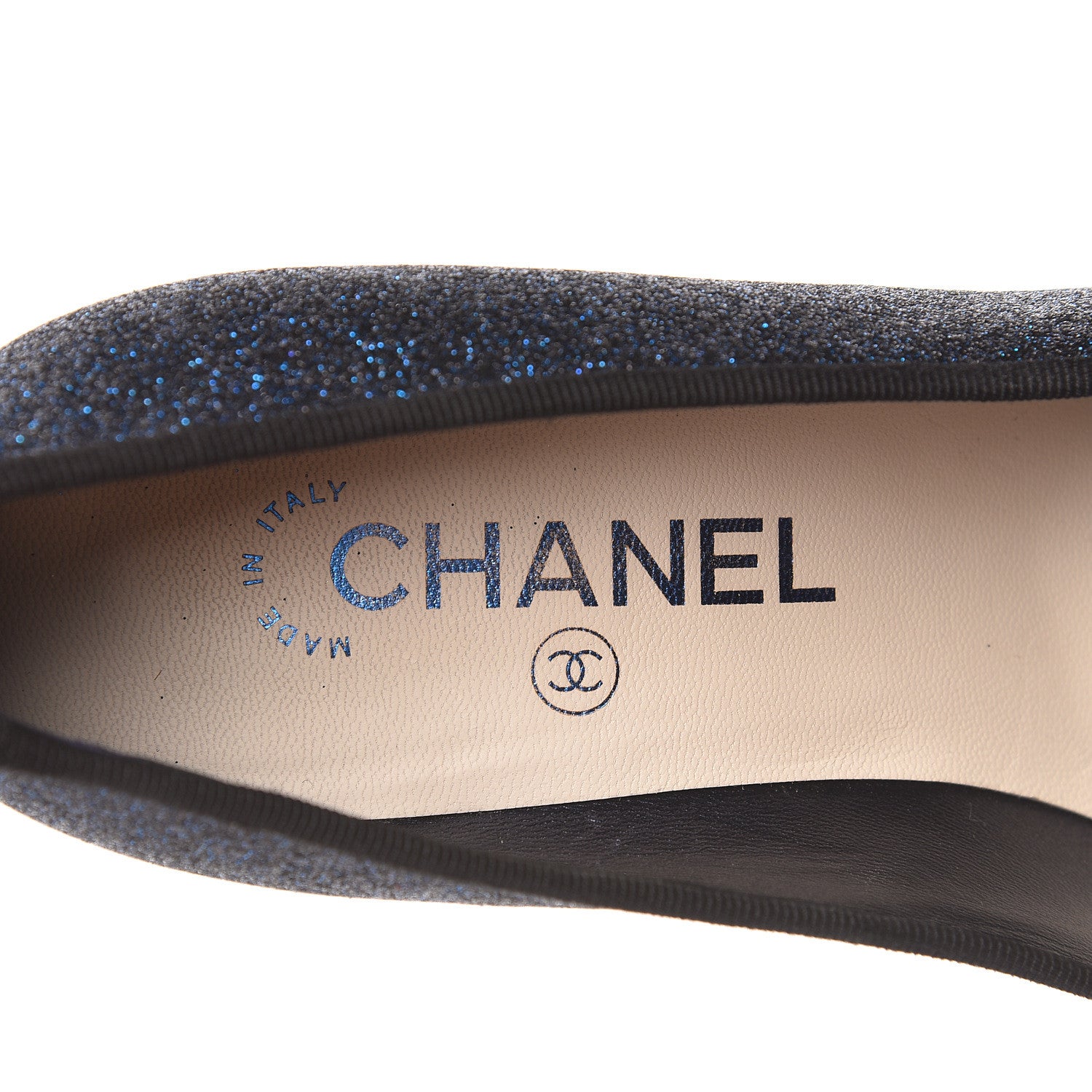 Chanel Glitter Grosgrain Cap Toe Logo Pumps 36.5 Blue 9 of 11