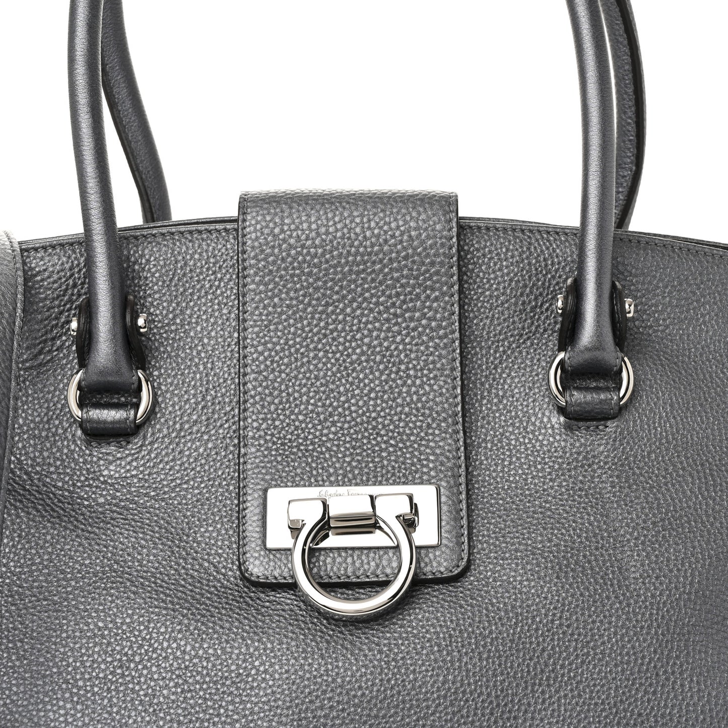 Grained Calfskin Large Sofia Convertible Tote Acciaio