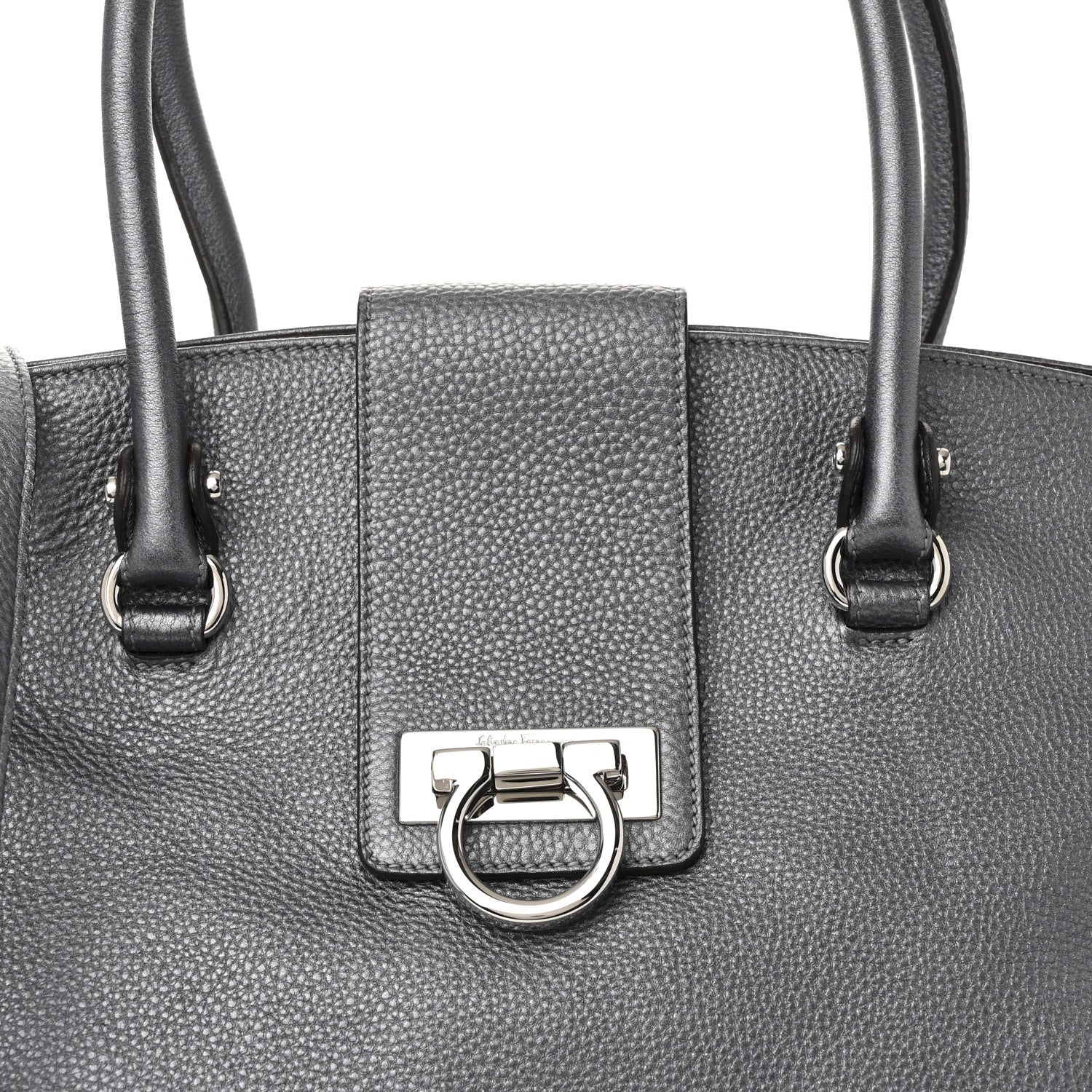 Salvatore Ferragamo Grained Calfskin Large Sofia Convertible Tote Acciaio 7 of 11