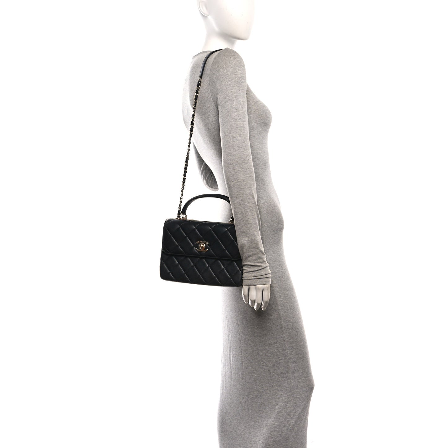Lambskin Quilted Small Trendy CC Dual Handle Flap Bag Black Black