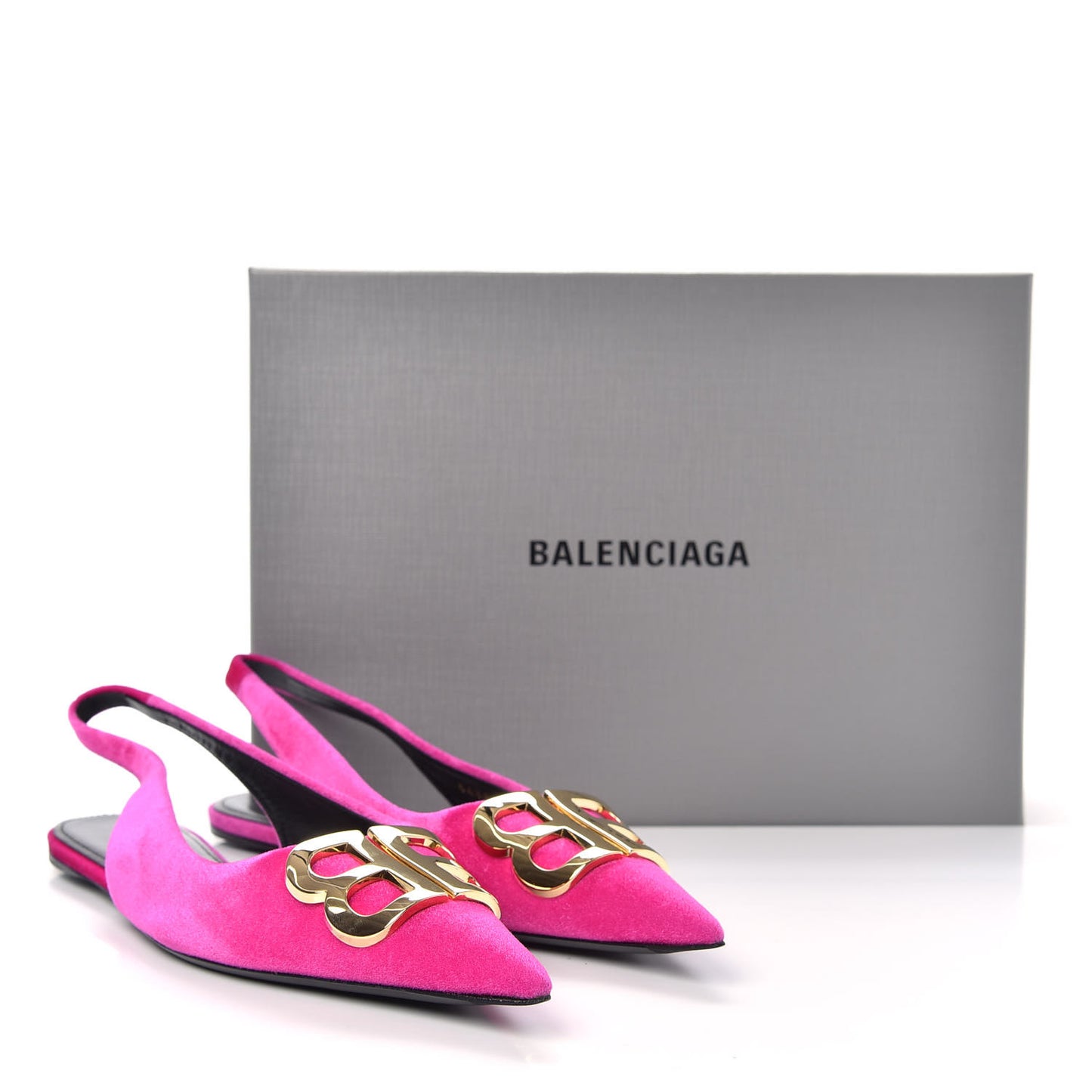 Velvet BB Knife Pointy Toe Slingback Flats 37.5 Pink