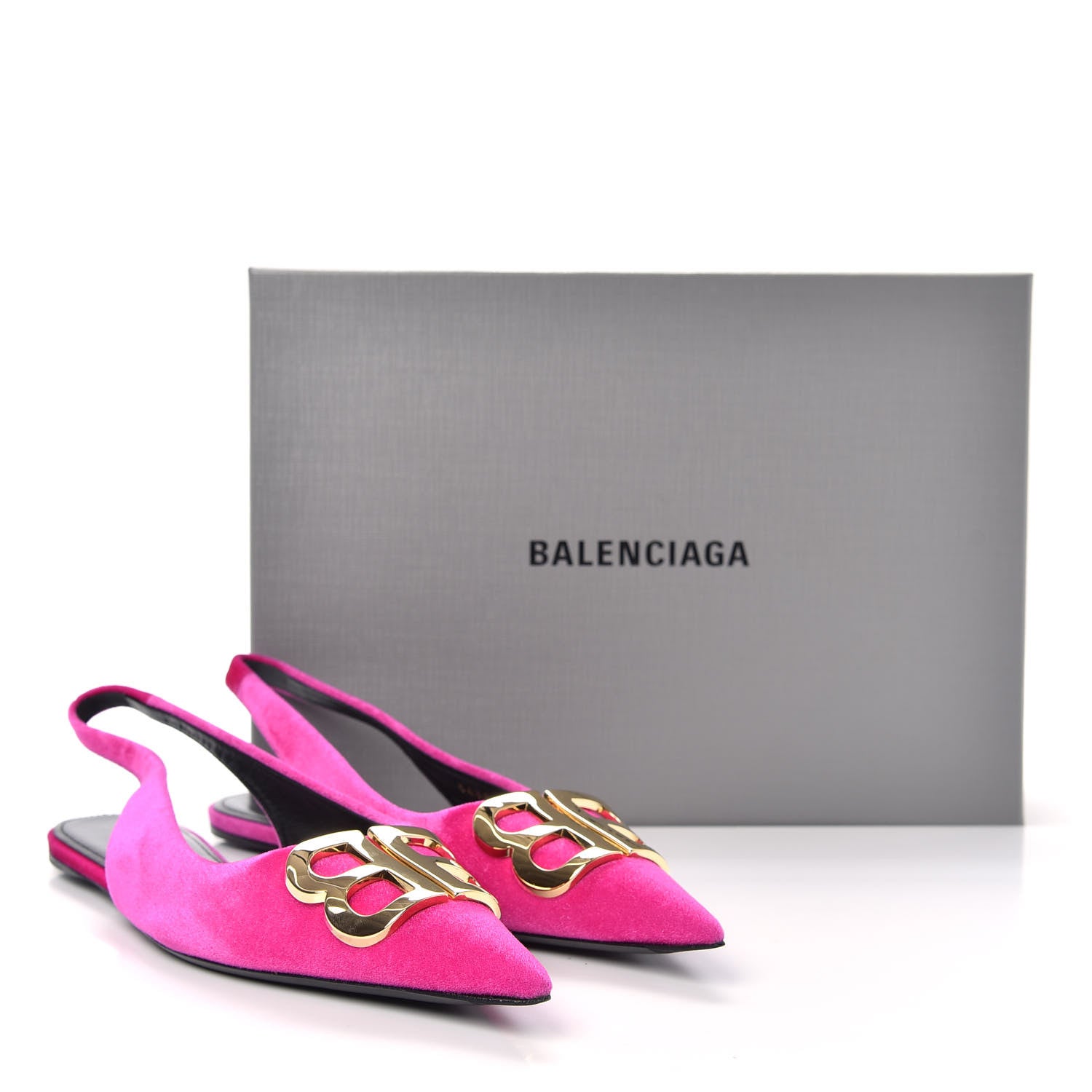 Balenciaga Velvet BB Knife Pointy Toe Slingback Flats 37.5 Pink 12 of 12