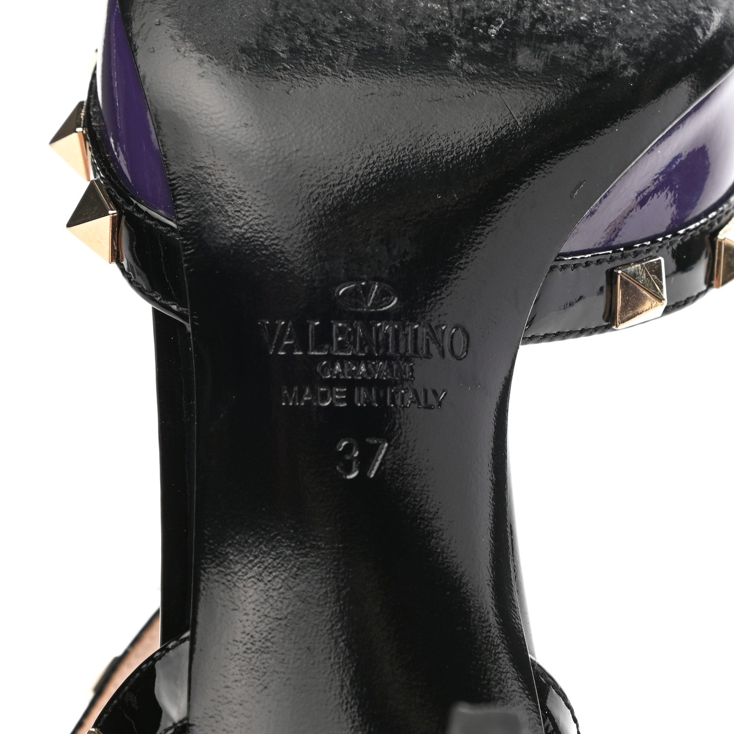Valentino Garavani Patent Rockstud Ankle Strap 65mm Pumps 37 Purple Black 6 of 10