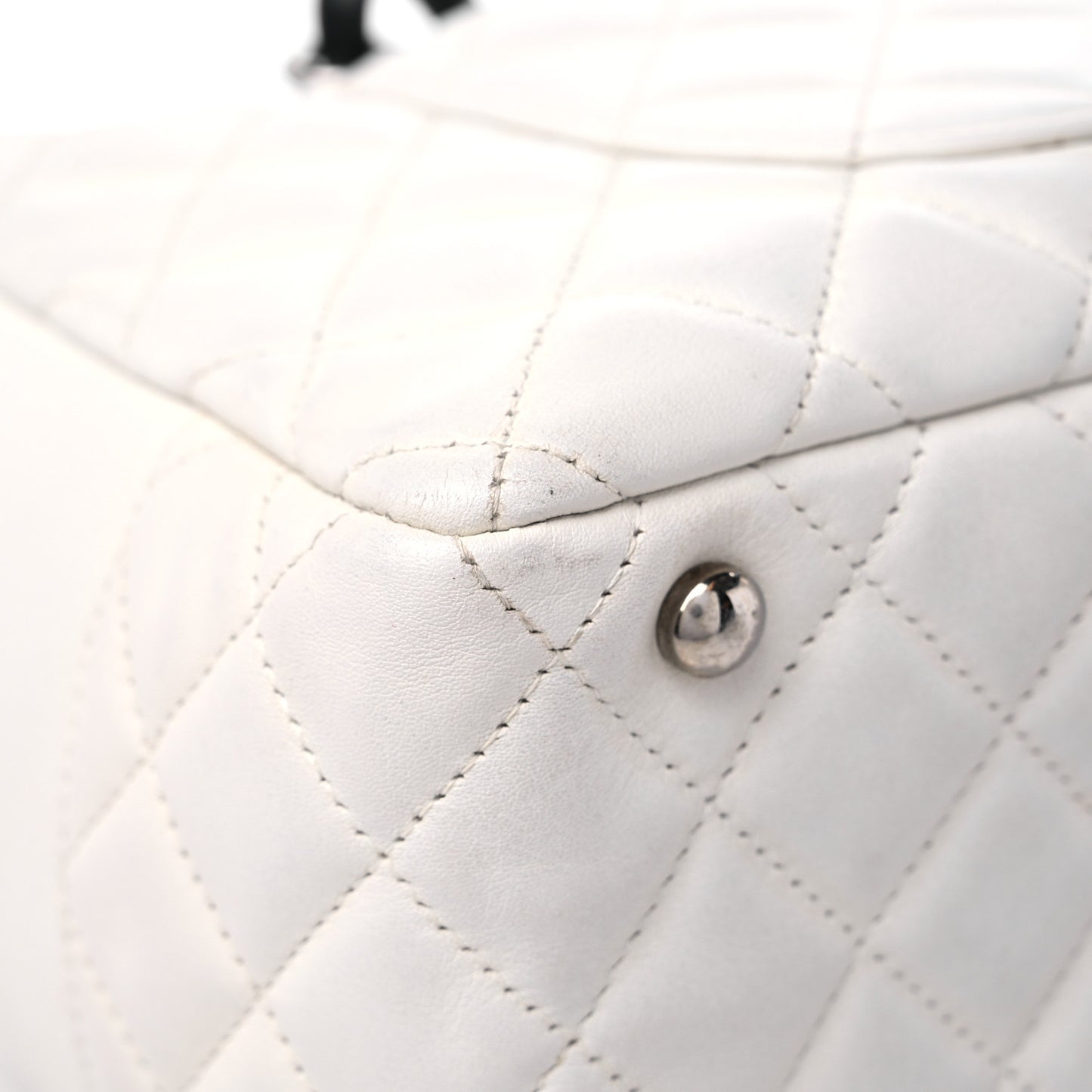 Calfskin Quilted Large Cambon Bowler White Black