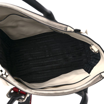 Prada Calfskin Studded Concept Top Handle Bag White 5 of 8