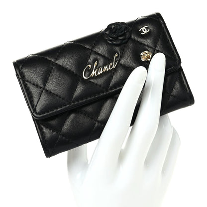 Chanel Lambskin Quilted Camellia Flap Card Holder Black 2 of 9