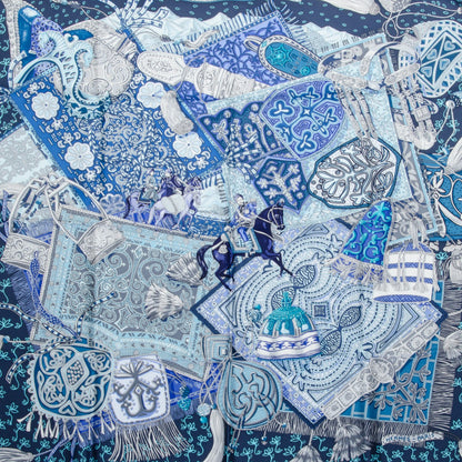 Hermes Silk Cavaliers du Caucase Scarf 90 Marine Gris Turquoise 1 of 5