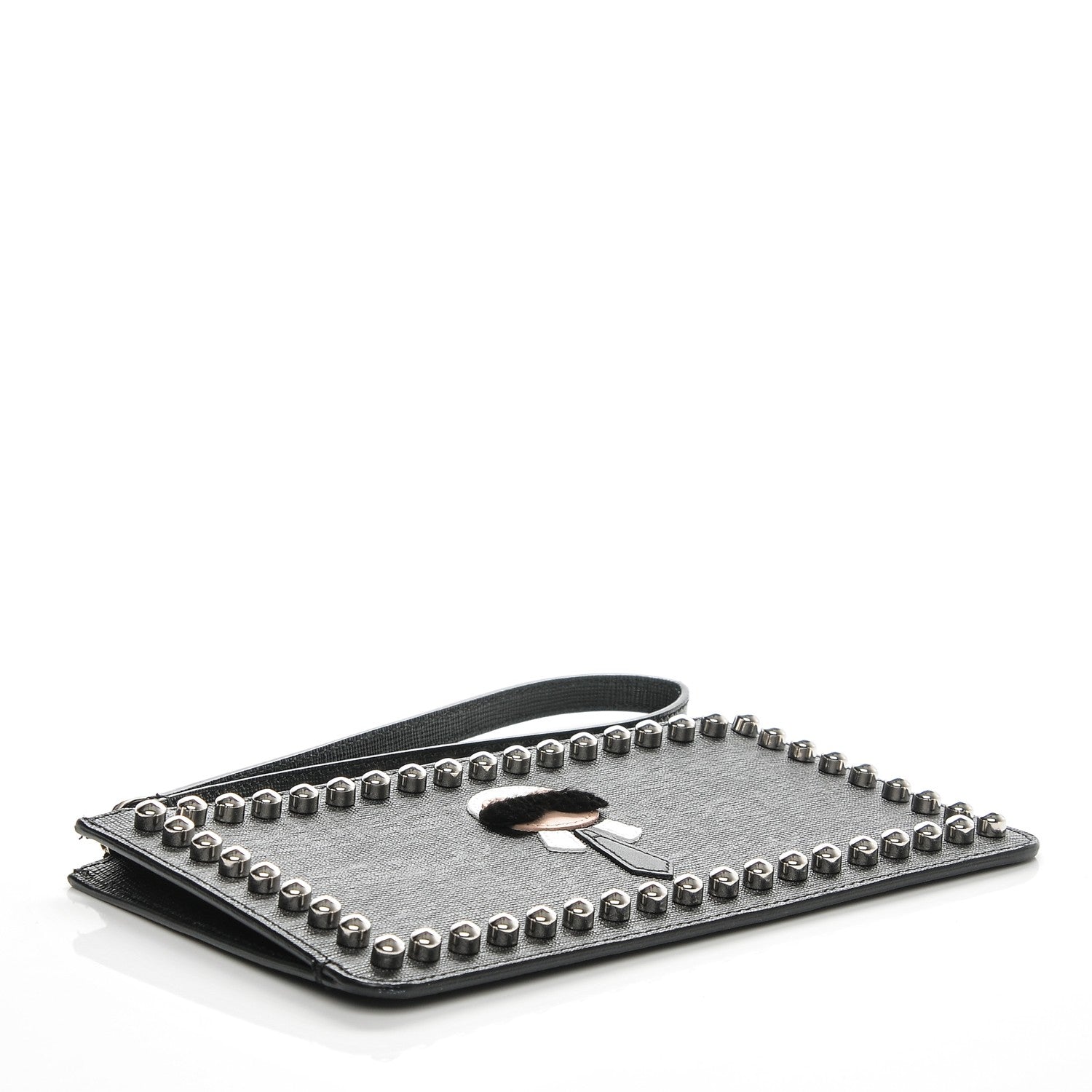 Fendi Vitello Elite Mink Fur Studded Karlito Zip Pouch Black 4 of 6