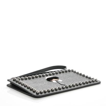 Fendi Vitello Elite Mink Fur Studded Karlito Zip Pouch Black 4 of 6