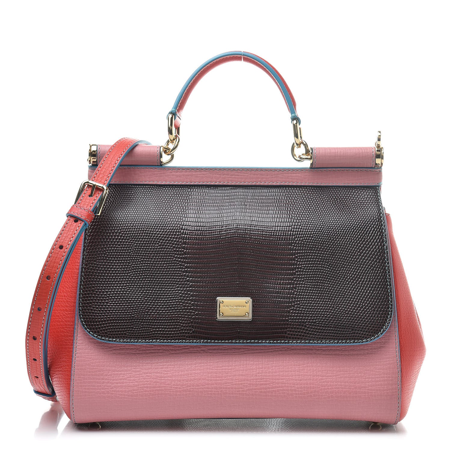Dolce & Gabbana Lizard Tri-Color Medium Miss Sicily Satchel Red Pink Black 1 of 10