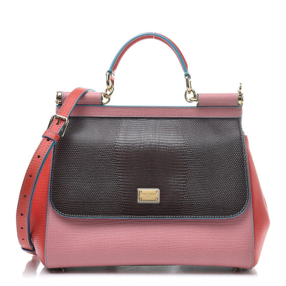 Dolce & Gabbana Lizard Tri-Color Medium Miss Sicily Satchel Red Pink Black 1 of 10